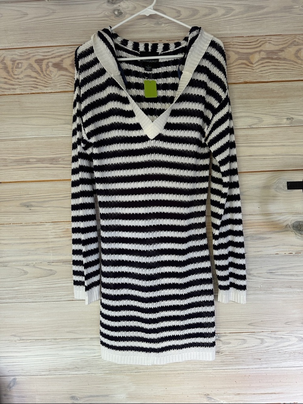 NEVER WORN Cynthia Rowley Navy & White Striped V-Neck Sweater Dress Size L